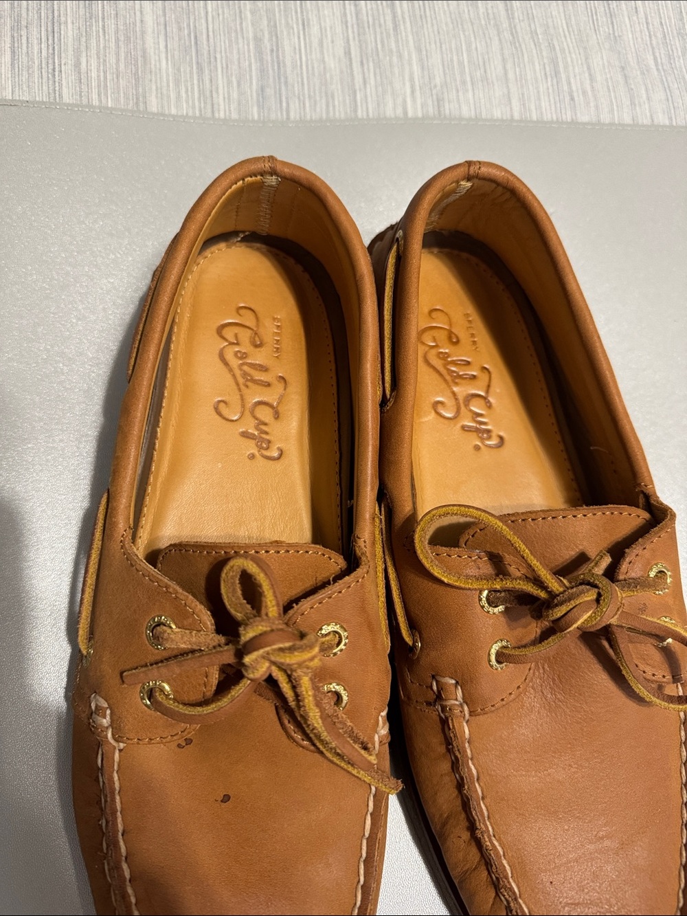 [WORN 1x] Sperry Gold Cup Original Boat Shoes Tan Leather Men’s Size 9.5 - Picture 3 of 8